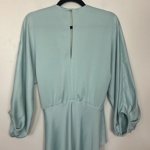 Zara Satin Puff Sleeve Knot Detail Sea Foam Flowy Short Dress - Picture 14 of 16